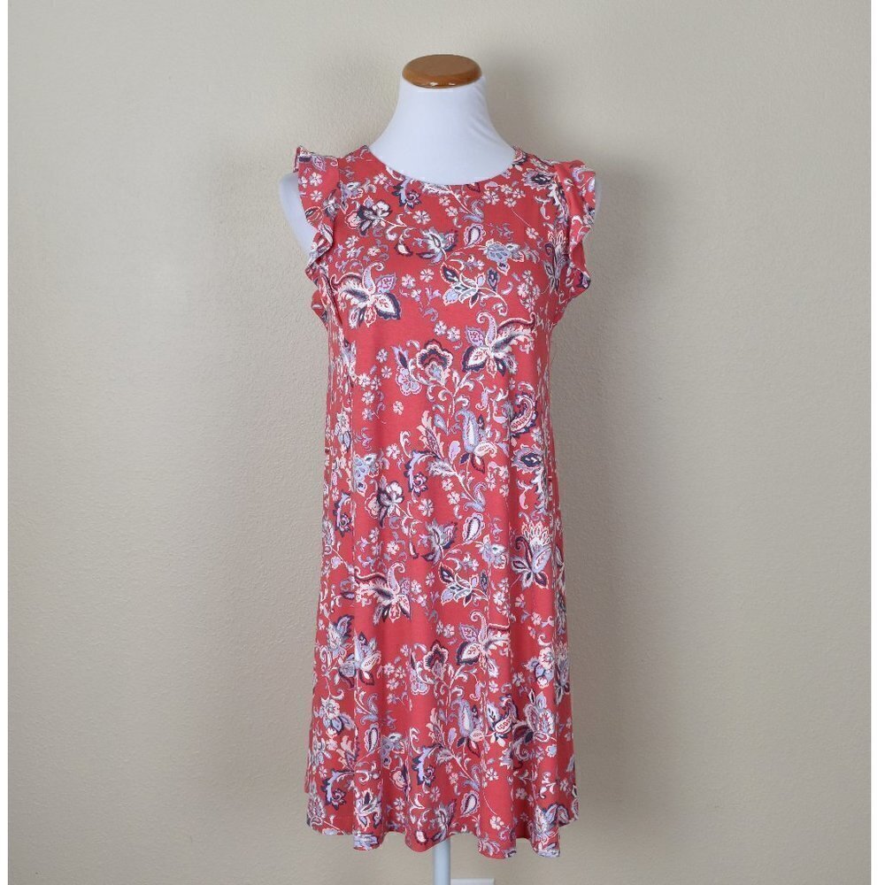 LOFT Floral Paisley Ruffle Jersey Dress NEW